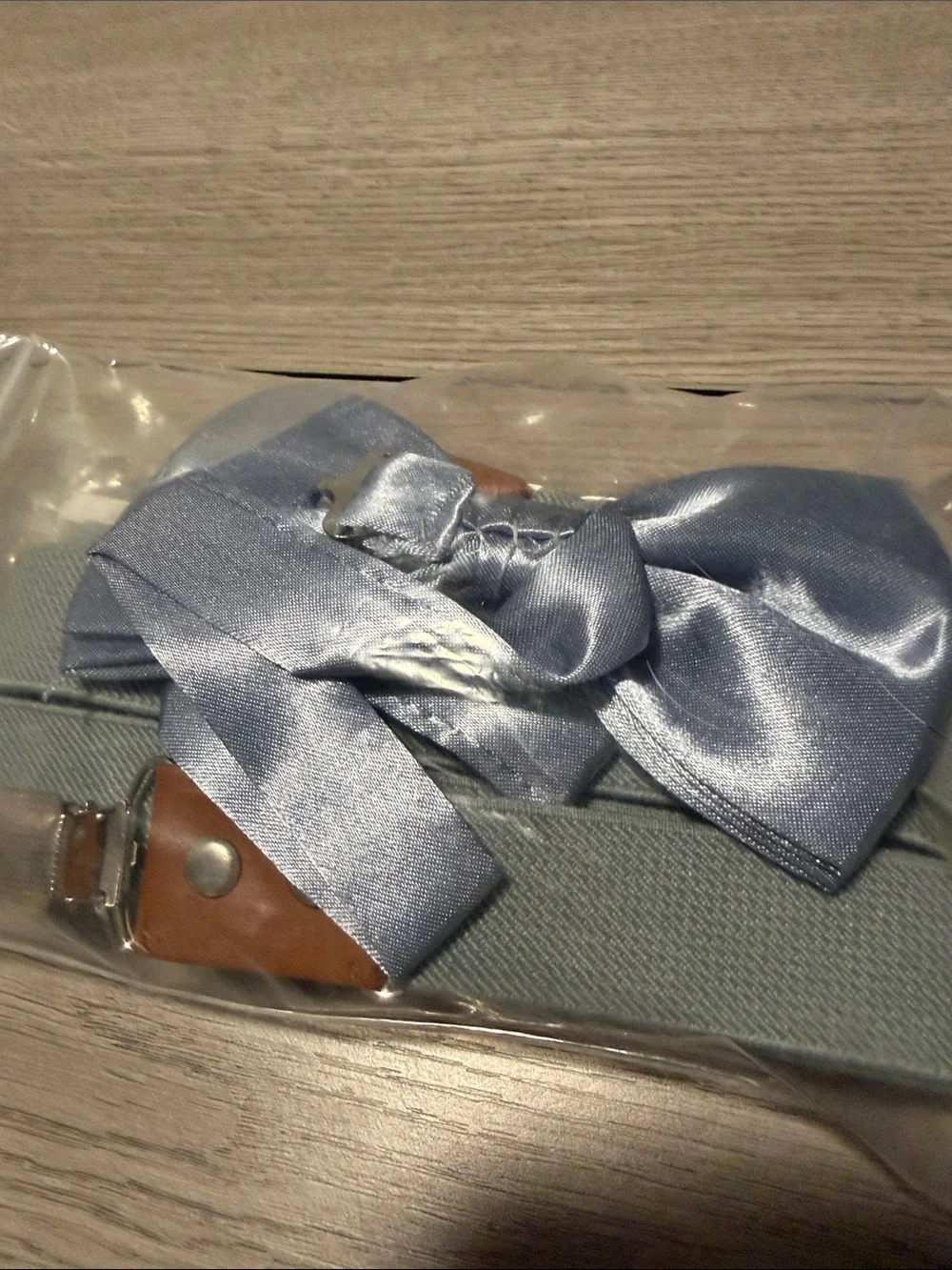 Kids Satin Bow Tie and Suspenders Set - Light Blue